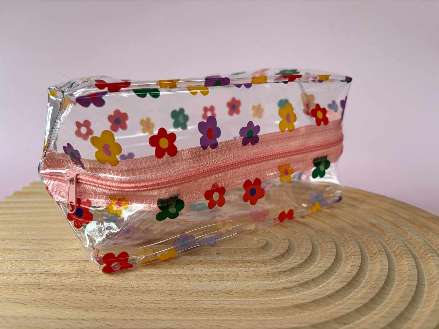 Clear with colourful flowers pencil case