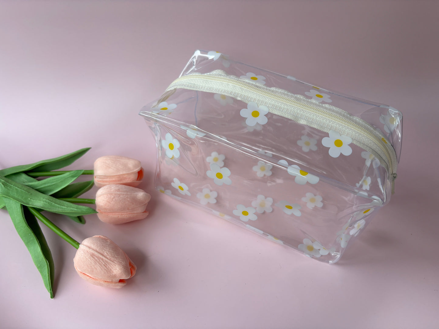 Clear with white Daisies pencil case