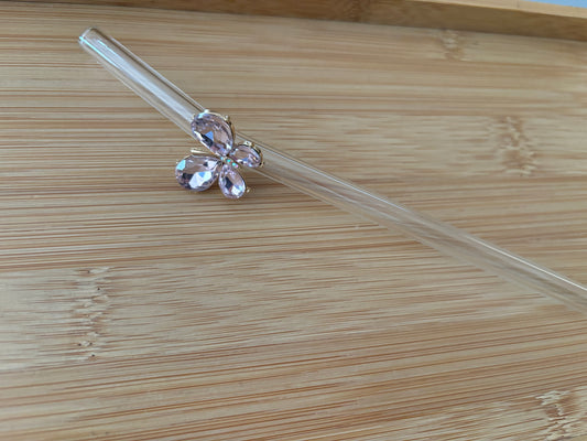 Pink diamanté butterfly straw
