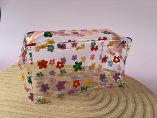 Clear with colourful flowers pencil case